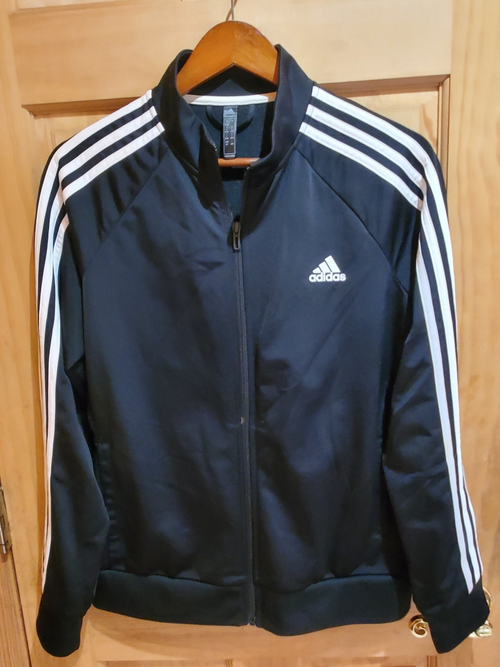 Ladies Adidas Black Track Jacket with White Shoulder Stripes